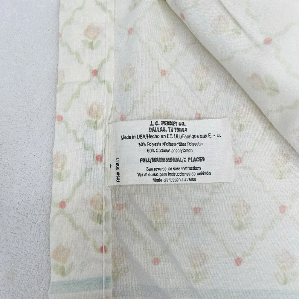 Vintage JC Penney Double Flat Sheet Shabby Cottage Pink Floral Trellis Pattern
